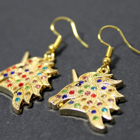 Unicorn Dangle Earrings Gold Plated Crystal Charms NWT - Picture 3 of 5
